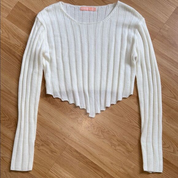 White Ribbed Knit Sweater Cropped Size Large - Picture 1 of 5